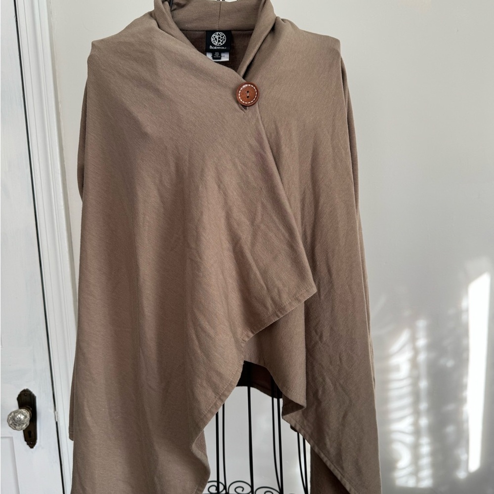 Bobeau Brown Knit Wrap with Button Detail